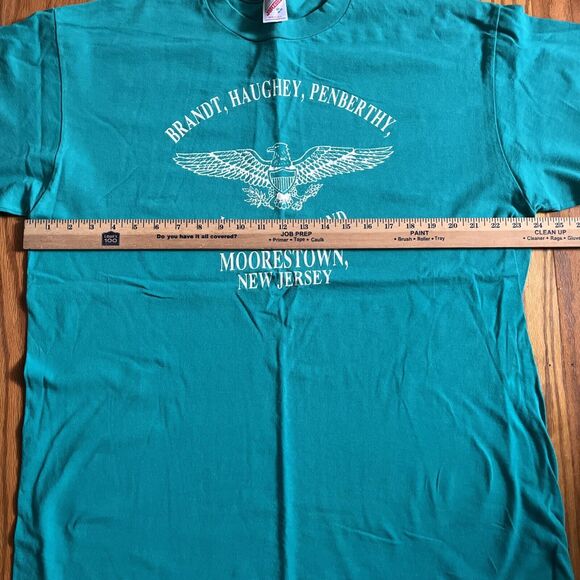 Vintage Jerzees Moorestown New Jersey Law Firm Eagle Made In USA Teal T-Shirt XL - Picture 4 of 6